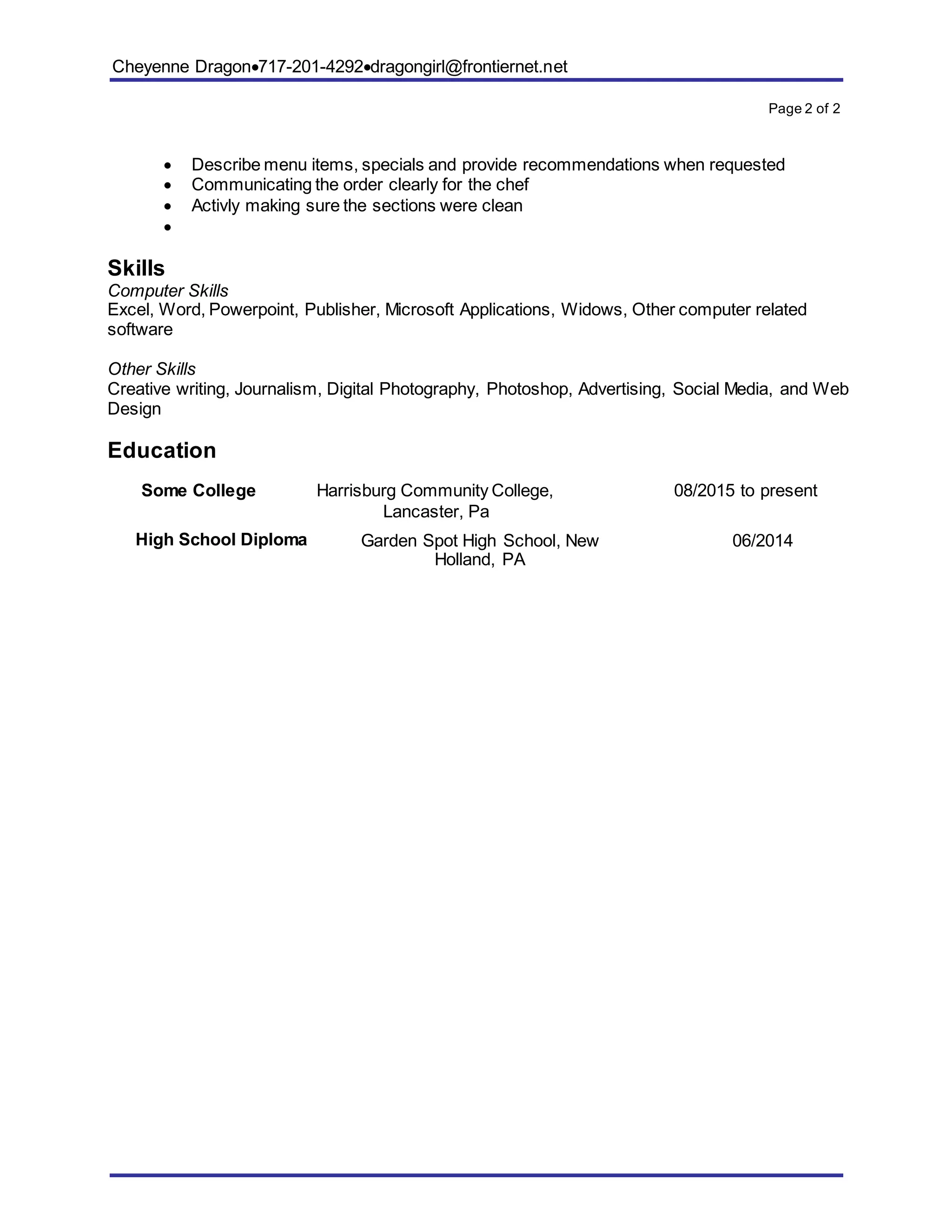 Cheyenne Dragon Resume (1) PDF