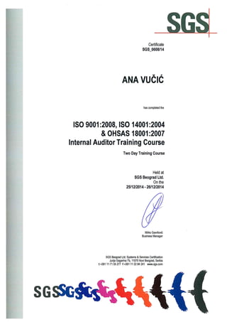 SGS Certificate Internal Auditor