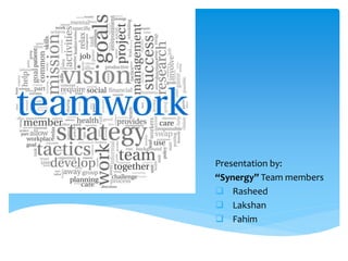 Presentation by:
“Synergy” Team members
 Rasheed
 Lakshan
 Fahim
 