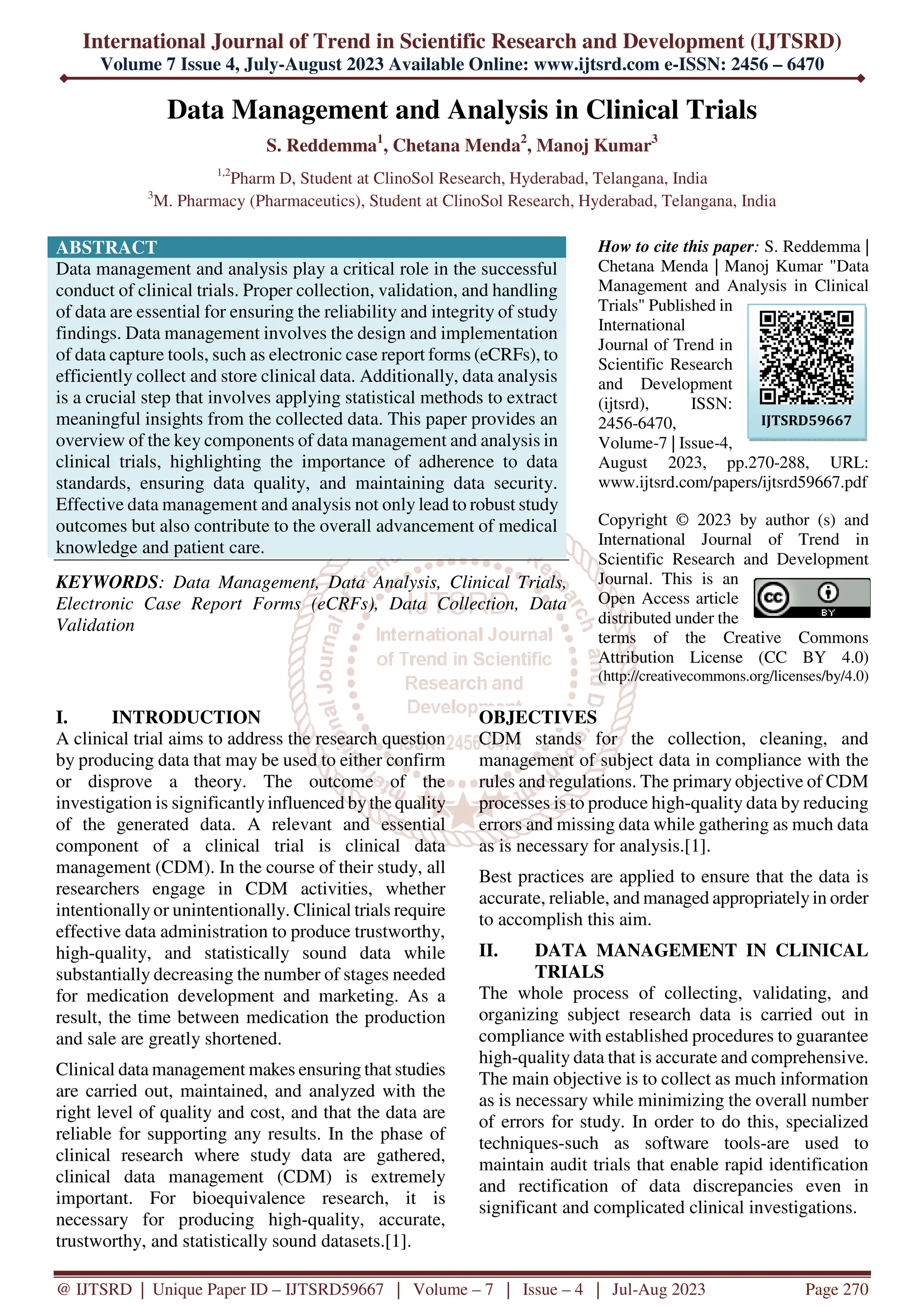 Data Management and Analysis in Clinical Trials | PDF