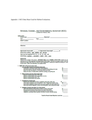 Appendix 1: RCE Data Sheet Used for Habitat Evaluations.
 