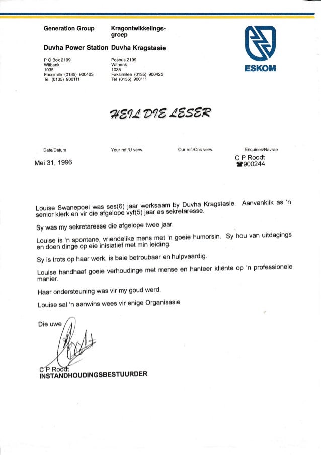 Verwysings Brief Duvha