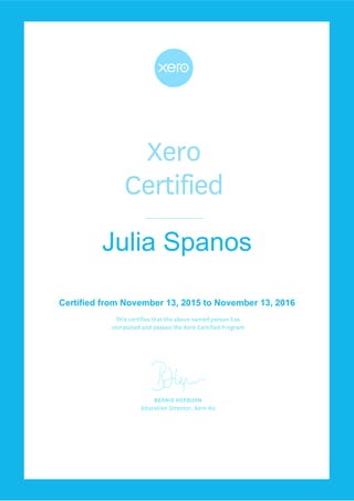 Julia Spanos
Certified from November 13, 2015 to November 13, 2016
 