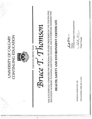 OHS certif Univ of Calgary