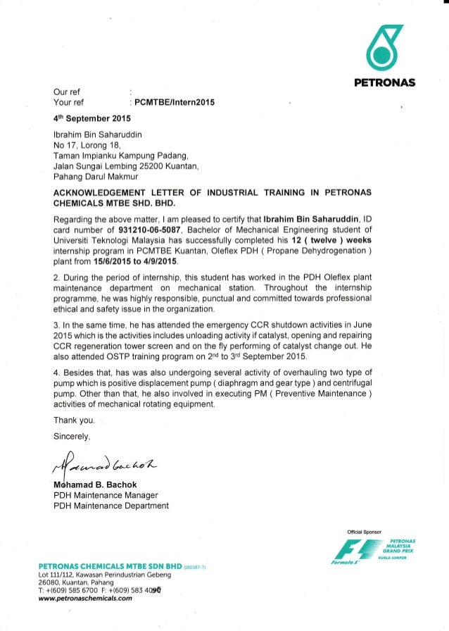 application letter for industrial training student