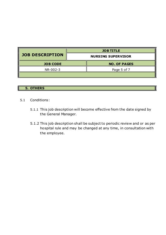 nursing supervisor job description nursing supervisor job description