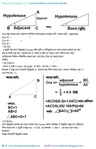 Want more Updates 
Sim Ө =
Cos Ө = =
Tan Ө =
=ACOS
Cosine
0 π 0o
180o
180/PI()
ACOS(X)
X Cosine angle -1 1
X AB=2
BC=1
=COS(X)
Cosine
=COS 1 1
 
