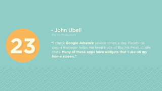 - John Ubell
Big Iris Productions
“I check Google Adsence several times a day. Facebook
pages manager helps me keep track ...