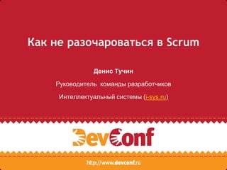 Как не разочароваться в Scrum

                Денис Тучин

    Руководитель команды разработчиков

     Интеллектуальный системы (i-sys.ru)
 