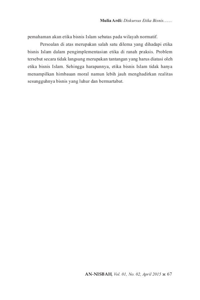 Diskursus Etika Bisnis Islam Dalam Dinamika Bisnis Kontemporer