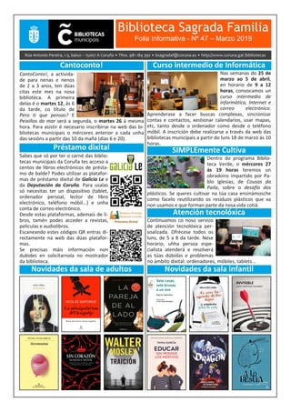 Boletín Informativo de marzo 2019 da Biblioteca Sagrada Familia da Coruña