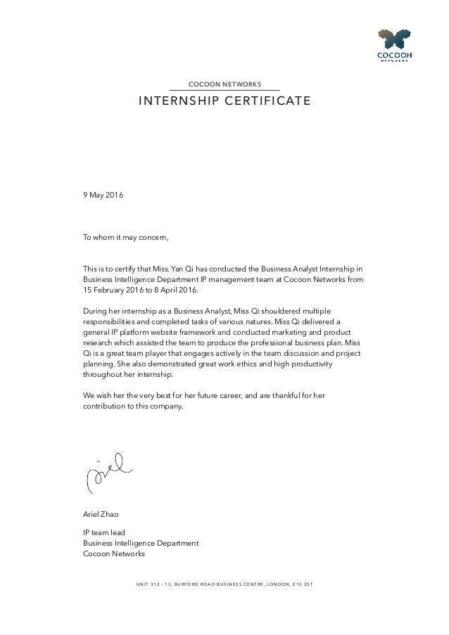 london internship reference letter reference letter for intern