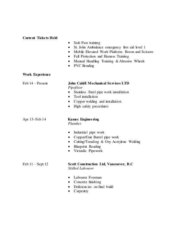 conor quirke cv plumber cv
