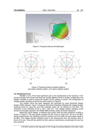 2.45 GHz rectenna with high gain for RF energy harvesting | PDF