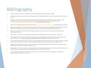 Bibliography
 Krstajic, N., Grgur, B., Jovanovic, S. and Vojnovic, V. (1997) Polypyrrole. Electrochimica Acta, 42. p.1685.
 Le Minh Duc and Vu Quoc Trung. (2013) Layers of Inhibitor Anion – Doped Polypyrrole for Corrosion Protection of Mild Steel. InTech. p.
145-147.
 Manohar, A., Bretschger. O, Nealson, K. and Mansfeld, F. (2008) The use of electrochemical impedance spectroscopy (EIS) in the
evaluation of the electrochemical properties of a microbial fuel cell. [Online] Bioelectrochemistry: Volume 72. p. 149.
http://www.microbialfuelcell.org/Publications/USC/200.pdf (accessed 20th January, 2015)
 Novocontrol Technologies (2012) Impedance Spectroscopy. http://novocontrol.de/html/introeis.htm (accessed January 22nd, 2015)
 Okazaki, Y. and Nagata, H. (2012).Comparisons of immersion and electrochemical properties of highly biocompatible Ti–15Zr–4Nb–4Ta
alloy and other implantable metals for orthopaedic implants. Science and Technology of Advanced Materials. Volume 8.
 Olivier, M. and Poelman, M. (2012) Use of Electrochemical Impedance Spectroscopy (EIS) for the Evaluation of Electrocoatings
Performances. In Tech. p. 7.
 Papavinasm, S. (1999) 59. Corrosion Inhibitors. CANMET Materials Technology Laboratory: Ottawa, Canada. p. 1089-1104
 Patni, N., Agarwal, S. and Shah, P. (2013) Greener Approach towards Corrosion Inhibition. [Online] Chinese Journal of Engineering;
Volume 2013. 2013. p. 1-4. http://www.hindawi.com/journals/cje/2013/784186/ (accessed January 26th, 2015.)
 Pierre, K. (2012) Comparing Corrosion on Treated and Untreated mild steel surfaces coated with an electroactive polymer or an oil based
enamel paint in a sea water environment. University of the West Indies Campus Library: St. Augustine, Trinidad. p. 13-26.
 Sadeghi, K. (2007) An Overview of Design, Analysis, Construction and Installation of Offshore Petroleum Platforms Suitable for Cyprus
Oil/Gas Fields. Girne American University. Volume 2. p. 1-8
 Singh, Aditya, Ji, G., Prakash, R., Ebenso, E. and Singh, Ashish. (2013) Cephamycin; A Novel Corrosion Inhibitor for Mild Steel Corrosion in
HCl Acid Solution. International Journal of Electrochemical Science. Volume 8. p. 9442-9448.
 Yaro, A., Khadom, A. and Wael, R. (2013) Apricot juice as green corrosion inhibitor of mild steel in phosphoric acid. Alexandria
Engineering Journal. Volume 52. p. 129-135.
 