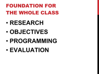 FOUNDATION FOR THE WHOLE CLASS RESEARCH OBJECTIVES PROGRAMMING EVALUATION 