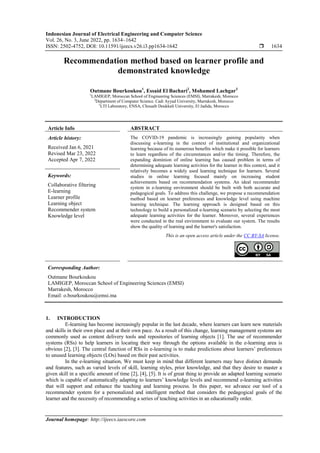 Recommendation method based on learner profile and demonstrated ...
