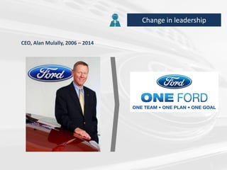 CEO, Alan Mulally, 2006 – 2014
Change in leadership
 