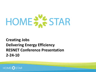 Creating Jobs 
Delivering Energy Efficiency
RESNET Conference Presentation
2‐24‐10
 
