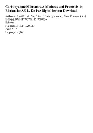 Carbohydrate Microarrays Methods and Protocols 1st Edition José L. De ...
