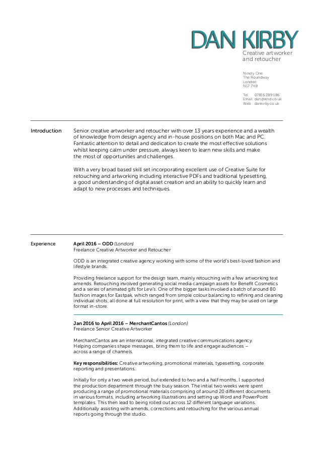 Dan Kirby CV folio 2019