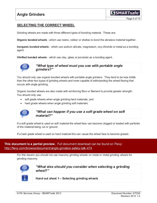 Angle Grinders Safety Talk