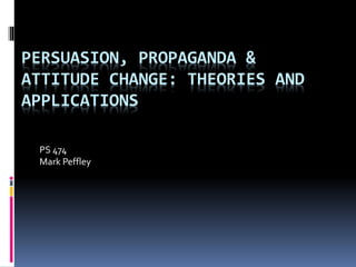 PERSUASION, PROPAGANDA & 
ATTITUDE CHANGE: THEORIES AND 
APPLICATIONS 
PS 474 
Mark Peffley 
 