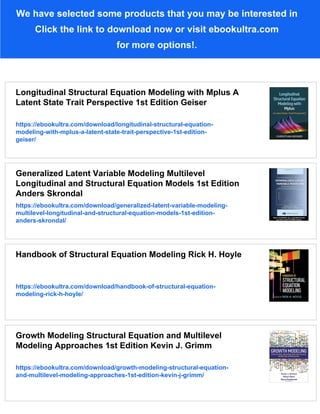 Longitudinal Structural Equation Modeling A Comprehensive Introduction ...