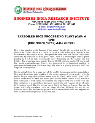 Report About Rice Detailed Project Report on PARBOILED RICE PROCESSING PLANT (CAP: 6 TPH ...
