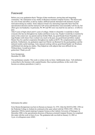 Master Thesis - Data Warehouse Design - Computer Science | PDF