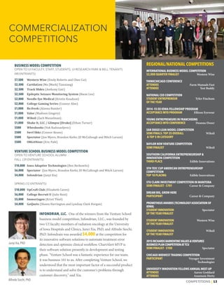 COMPETITIONS | 13
COMMERCIALIZATION
COMPETITIONS
BUSINESS MODEL COMPETITION
OPEN TO UI FACULTY, STAFF, STUDENTS, UI RESEAR...