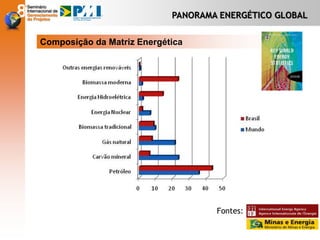 PANORAMA ENERGÉTICO GLOBAL
Composição da Matriz Energética
Fontes:
 