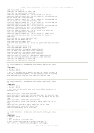 AISWEB - BOLETIM PERSONALIZADO - 08/12/2013 às 10:13:00 UTC - Total de Páginas: 39

SBBI: UW66 PONTE UA310
SBPA: CNL RTE PREFERENCIAL PUBLICADA
SBCX: CNL RTE PREFERENCIAL PUBLICADA
SBAR: DCT TEXAS DCT MAPMI UZ21 CNF DCT POSMU UZ36 SVD DCT
SBMO: DCT TEXAS DCT MAPMI UZ21 CNF DCT OBGAR DCT 1644S04208W DCT
VCO DCT KOKDA DCT 1014S03740W DCT
SBRF: DCT TEXAS DCT MAPMI UZ21 CNF DCT OBGAR DCT 1644S04208W DCT
VCO DCT KOKDA DCT 1014S03740W DCT ZIPAR UW10
SBJP: DCT TEXAS DCT MAPMI UZ21 CNF DCT QUARU DCT 1632S04228W DCT
LUTVA DCT 1139S03906W DCT GEBIT UW10 ZIPAR DCT
SBNT: DCT TEXAS DCT MAPMI UZ21 CNF DCT QUARU DCT 1632S04228W DCT
LUTVA DCT 1139S03906W DCT GEBIT DCT 0800S03636W DCT
SBSV: DCT TEXAS DCT MAPMI UZ21 CNF DCT POSMU UZ36
SBIL: DCT TEXAS DCT MAPMI UZ21 CNF DCT POSMU UZ36 MULSO DCT
SBTC: CNL RTE PREFERENCIAL PUBLICADA
SBPS: DCT TEXAS DCT MAPMI UZ21 CNF DCT POSMU DCT DAGEL UN857
SBTV: DCT TEXAS DCT MAPMI UZ21 CNF DCT POSMU DCT DAGEL DCT
SBBR: UZ38
SBGO: UZ2 ARX DCT MOVTO UZ46 ROMIK UZ28
SBCN: UZ2 ARX DCT MOVTO DCT CAL
SBVT: UZ42 PCX UZ37 AWAKE UL327
SBFZ: DCT TEXAS DCT MAPMI UZ21 TRIVI DCT QUARU UW13 OBGEL DCT ABUCU
DCT
SBBE: UZ38 FRM UM409 BRAZE UZ26
SBPJ: UZ38 FRM UM409 BRAZE UZ26
SBUL: UZ2 MUKEL DCT (RMK:ESPACO AEREO SUPERIOR)
SBUL: Z5 MUKEL DCT (RMK:ESPACO AEREO INFERIOR)
SBUR: UZ2 MUKEL DCT (RMK:ESPACO AEREO SUPERIOR)
SBUR: Z5 MUKEL DCT (RMK:ESPACO AEREO INFERIOR)
SBRP: UZ2 KOLKI DCT KOTRA DCT (RMK:ESPACO AEREO SUPERIOR)
SBRP: Z5 SIGOP DCT MUKNU DCT (RMK:ESPACO AEREO INFERIOR)
SAEZ: CNL RTE PREFERENCIAL PUBLICADA
SUMU: CNL RTE PREFERENCIAL PUBLICADA
SAO PAULO/GUARULHOS - GOVERNADOR ANDRE FRANCO MONTORO,SP (SBGR)
AGA
Z1311/2013
B) 17/10/13 06:30
C) 12/12/13 01:59
E) AD - FLT PROCEDENTES DA AMERICA DO NORTE E CENTRAL COM DEST A
SBGR QUE PLANEJAREM BLOQUEAR O VOR BSI DEVERAO SEGUIR A SEGUINTE
ROTA PREFERENCIAL: APOS BSI UZ26 KOMLU DCT PIR DCT TUBE
)
SAO PAULO/GUARULHOS - GOVERNADOR ANDRE FRANCO MONTORO,SP (SBGR)
AGA
Z1263/2013
B) 17/10/13 06:30
C) 12/12/13 01:59
E) AD - TKOF COM DESTINO A SBGR DEVE SEGUIR PELAS SEGUINTES RTE
PREFERENCIAIS:
EUROPA VIA UL206: CALVO UL206 VTR UZ44
EUROPA VIA UN857: UTRAM UN857 SGR UZ16 BHZ TRIVI DCT PCL DCT TUBE
EUROPA VIA UN873: VUNOK UN873 ELEFA UZ21 CNF DCT TRIVI DCT PCL DCT
TUBE
EUROPA VIA UN741: JOBER UN741 PIR DCT TUBE
EUROPA VIA UM799: UM799 ISIXU UZ4 PACAS UM654 KOMLU DCT PIR DCT
TUBE
EUROPA VIA SLI: UZ4 PACAS UM654 KOMLU DCT PIR DCT TUBE
SCEL: ARULA UM400 RONUT UM671 ANISE UW21
SGAS: FOZ UM548 RONUT UM671 ANISE UW21)
SAO PAULO/GUARULHOS - GOVERNADOR ANDRE FRANCO MONTORO,SP (SBGR)
AGA
D1242/2013
B) 09/05/13 20:08
C) PERM
E) AD - MODIFICAR A SEGUINTE INFO:
DE PRKG DE HEL AUTH SOMENTE NO HELPR, ALTN PSN J10
ALFA ( PATIO 5), SOMENTE PARA EMBARQUE E DESEMBARQUE
página 12 de 39 :: IP 177.32.186.131

 