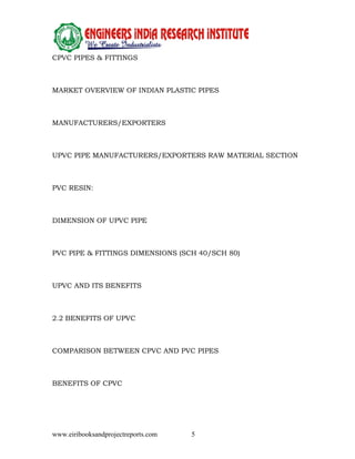 Detailed Project Report on UPVC AND CPVC PIPE AND FITTING | PDF