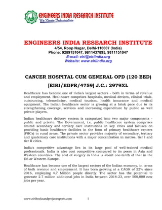 Detailed Project Report on CANCER HOSPITAL CUM GENERAL OPD (120 BED) | PDF