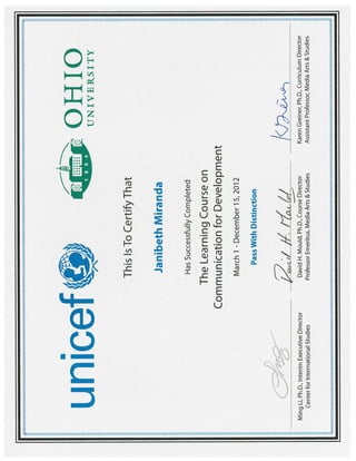 Certificado OHIO University UNICEF 2012