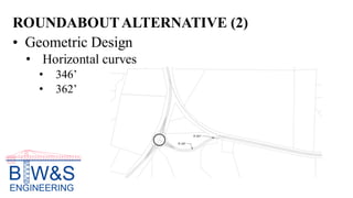 ROUNDABOUTALTERNATIVE (2)
• Geometric Design
• Horizontal curves
• 346’
• 362’
 
