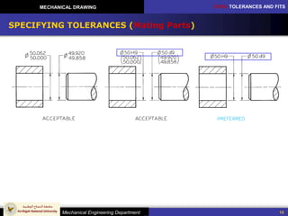 CH10: TOLERANCES AND FITS
Mechanical Engineering Department
MECHANICAL DRAWING
15
SPECIFYING TOLERANCES (Mating Parts)
 