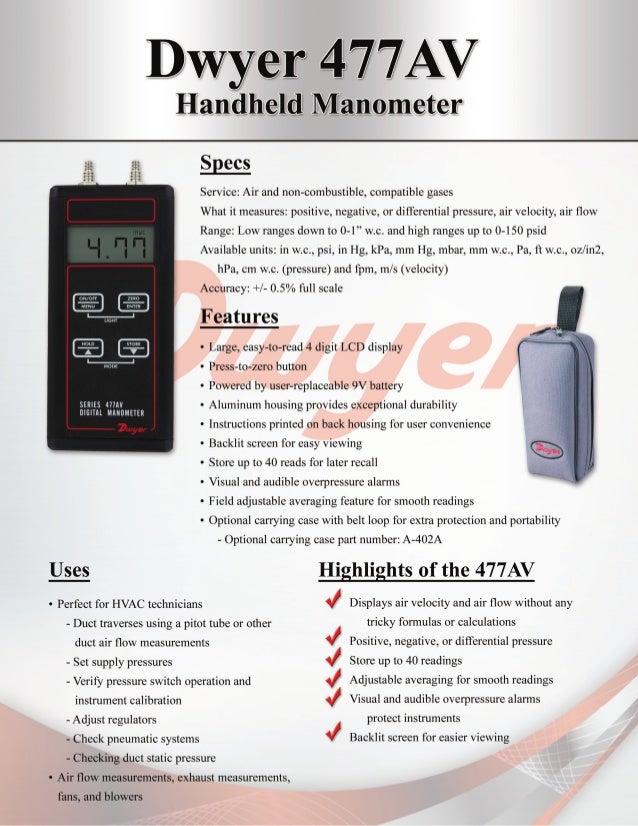 Dwyer's 477AV Handheld Digital Manometer