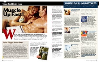 m e n s h e a l t h .c o m / M E N ’S H E A LT H 76 M E N ’S H E A LT H / m e n s h e a l t h .c o m
YourBestBodyEver
ᮣ WHAT’S BETTER—FREE
WEIGHTS OR WEIGHT
MACHINES? Believe it or
not, there’s a BIG differ-
ence. Here’s the one that
will make you look better.
ᮣ The best way to repair
damaged muscles after a
workout. Ibuprofin only
relieves the pain, but this
actually re-builds the
muscle.
ᮣ MOST EFFICIENT WAY TO
BUILD BULGING BICEPS.
2 dumbbells, 1 bench,
3 incredible exercises. Try
them, you’ll be amazed.
ᮣ The ultimate dumbbell
workout. It’s the best way
to get fit fast!
ᮣ POPULAR EXERCISE THAT
CAUSES YOU TO LOSE MUS-
CLE MASS. If your goal is to
get bigger, avoid this one
at all costs!
ᮣ GET BIGGER BY DOING
FEWER SETS. Secret
revealed by Pittsburgh
Steelers’ strength coach.
ᮣ Get stronger abs and a
rock-hard butt with one
single exercise.
ᮣ HOW TO BUILD THE PER-
FECT BODY IF YOU ONLY
HAVE THREE HOURS A
WEEK. Amazing con-
densed routine gives huge
arms and chest, rock-
hard abs, and solid legs,
too. From a top fitness
trainer.
Muscle
UpFast!
WHY DO SOME GUYS GET BIGGER, MORE DEFINED MUSCLES? Do
they have better genes than you? More discipline? Actually, the main
reason is that these men have learned simple training techniques that
give them more efficient workouts. Techniques that actually “fool”
the body into building more muscle! Techniques like these:
1
TOO MANY ISOLATION
EXERCISES. Isolation
exercises like chest
flies and leg exten-
sions are good to a
point. But you’ll fail
miserably unless you also include
basic moves like bench presses and
squats. Reason: Basic moves force sev-
eral muscle groups to work together.
This puts more stress on your body
and increases production of growth
hormone and testosterone.
FIX IT: Make sure at least 40-50% of
the exercises in your workout are tar-
geting more than one muscle at a time.
2
TOO MUCH CARDIO.
A half-hour on the
treadmill is a great way
to get in shape—if
you’re a girl! The truth
is that for most men,
lengthy aerobics training is a disaster.
Reason: Extended aerobic exercise
shifts your body from burning fat to
burning muscle. It also shuts down
testosterone production.
FIX IT: If you want an aerobic work-
out, try brief, high-intensity exercises.
These let you burn fat without deplet-
ing muscle.
3
STARVATION. You
want to lose that
gut. But starvation
isn’t the way to do it.
First of all, if you cut
too many calories your
body will think it’s starving…and will
compensate by slowing down your
metabolism. Secondly, your muscles
need food after a work-out so they can
repair themselves and grow.
FIX IT: Never cut your food intake by
more than 15% or 500 calories,
whichever is less. And make sure you
give your muscles the fuel they need
after a workout. (See the article on
page 3, “Get Bigger Muscles By Doing
This Right After a Workout.”)
4
THIRST. Did you
know that your
muscles are 75%
water? It’s true! Yet
most guys don’t drink
nearly enough.
FIX IT: To find out how much water
you need to drink, take your body
weight and divide it in half. That means
if you weigh 160 pounds, you’ll need to
drink 80 ounces of water each day. Add
another 16 -24 ounces on days when
you’re working out.
5
SPORTS DRINKS AND
NUTRITION BARS.
We know, we know. We
just finished telling
you your muscles need
plenty of water and
fuel, and now we’re telling you to
avoid sports drinks and nutrition bars.
Well, take heart. They’re not all bad
for you, just the ones that are loaded
with sugar.
FIX IT: If the label has the words
“sugar” or “high-fructose corn syrup”
on it, choose a different product. By
the way, there are 2 additional muscle-
killing mistakes you need to know
about. They have nothing to do with
how you exercise or what you eat, but
they can make a HUGE difference in
the way your body builds muscle and
burns fat. You’ll get complete details
in your free report, Your Best Body
Ever. TO GET YOUR FREE COPY, SEE THE
CARD BETWEEN PAGES 18 AND 19 OF
THIS ISSUE.
ᮣ How to get your triceps to bulge through
your shirt. This one exercise works all
three parts of the muscle. No weights or
machines required.
ᮣ THE ‘KILLER’ PUSHUP.
Done slightly differ-
ent than a regular
push-up, this one
builds more major
muscle and can
reverse years of
low back pain.
Amazing! YOURS
FREE
>
5 MUSCLE-KILLING MISTAKES
You’ve put in the time and the sweat. So why aren’t you seeing the results you
want? If you’re like most guys, the chances are good that you’re making these
5 muscle-killing mistakes:
>
Build Bigger Arms Fast
What’s the best way to build up your arms fast? To get the defin-
itive answer, we talked to Isaac Nesser, the world record holder for
the largest upper arms in the world. Here’s what he said:
“Most men concentrate on working the biceps and triceps,
which of course are important. But if you really want outstanding
arms, you also have to work your brachialis and brachio-radialis,
the muscles that lie just underneath the biceps. This pushes your
biceps up and out, giving you bigger arms and greater definition.”
Building up the brachialis and brachio-radialis muscles is easy
once you know how. And Isaac reveals exactly how to do it in your
FREE Power Report, Your Best Body Ever. He also reveals the
best exercise ever developed for building huge, powerful triceps.
TO GET YOUR FREE COPY OF THE REPORT, SIMPLY RETURN
THE CARD BETWEEN PAGES 18 AND 19.
 