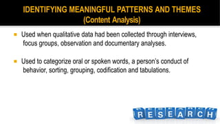 mapping the interview transcript qualitative data to... Patterns-and-Themes in Qualitative Research | PPTX