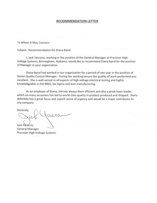 Jay Electric recommendation letter