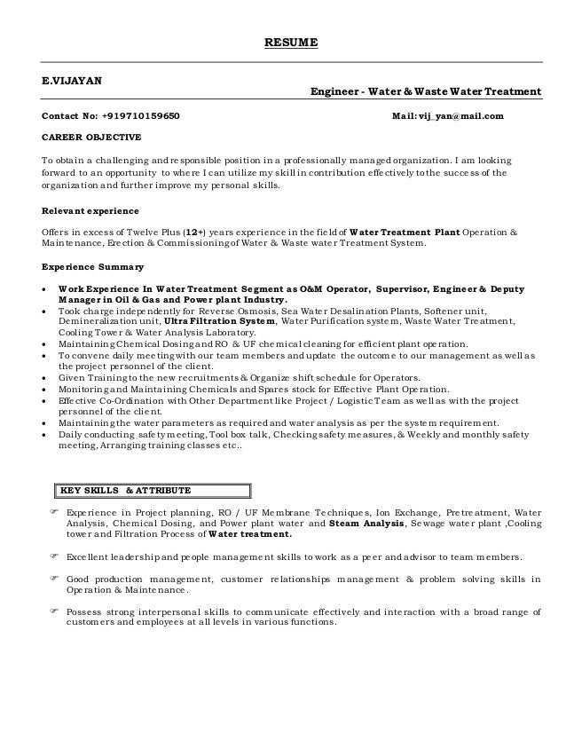 Resume water treatment