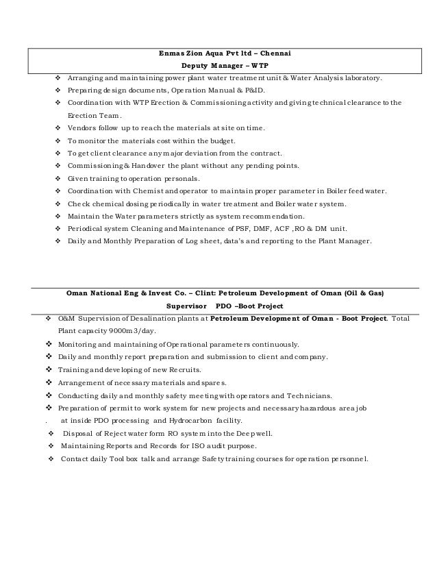 Resume water treatment