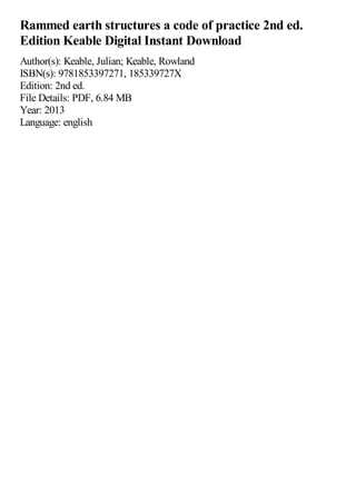 Codes Rammed Earth Rammed earth structures a code of practice 2nd ed. Edition Keable | PDF