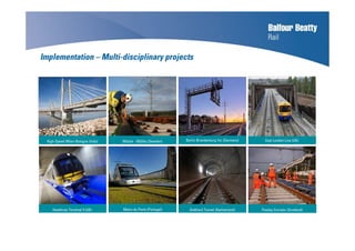 High-Speed Milan-Bologna (Italy) Motala - Mjölby (Sweden) Berlin-Brandenburg Int. (Germany)
Heathrow Terminal 5 (UK) Metro do Porto (Portugal) Gotthard Tunnel (Switzerland)
East London Line (UK)
Paisley Corridor (Scotland)
Implementation – Multi-disciplinary projects
 