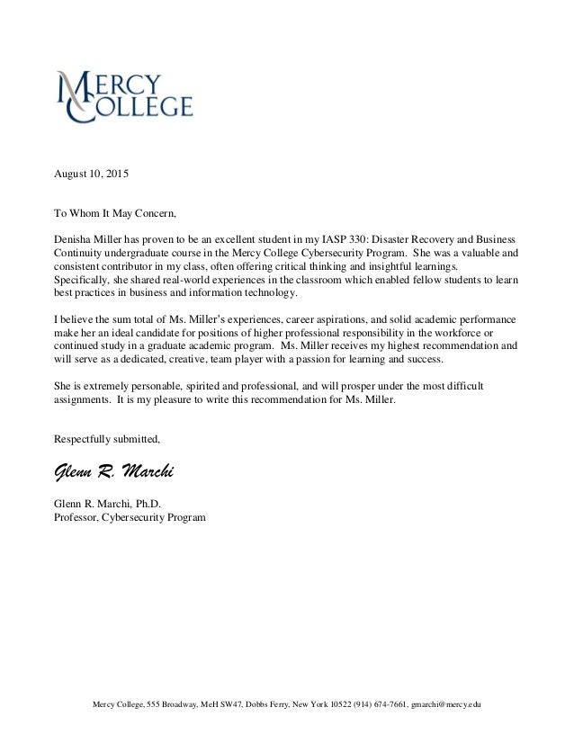 letter of recommendation from gmarchi to denishamiller iasp330 dr bc information technology letter of recommendation sample