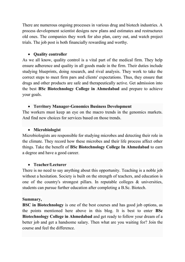 BSC In Biotechnology A Good Career Option pdf