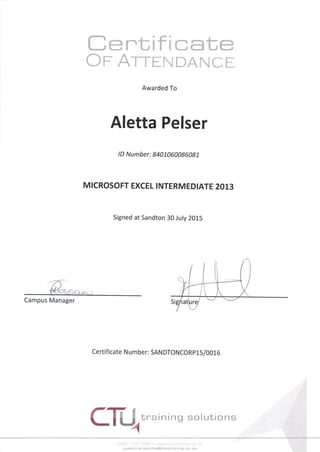 Excel Intermediate Certificate