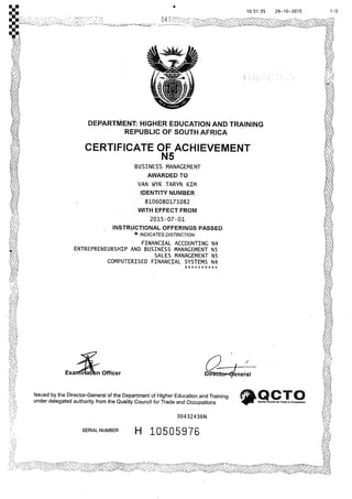Certificate of Achievement N5